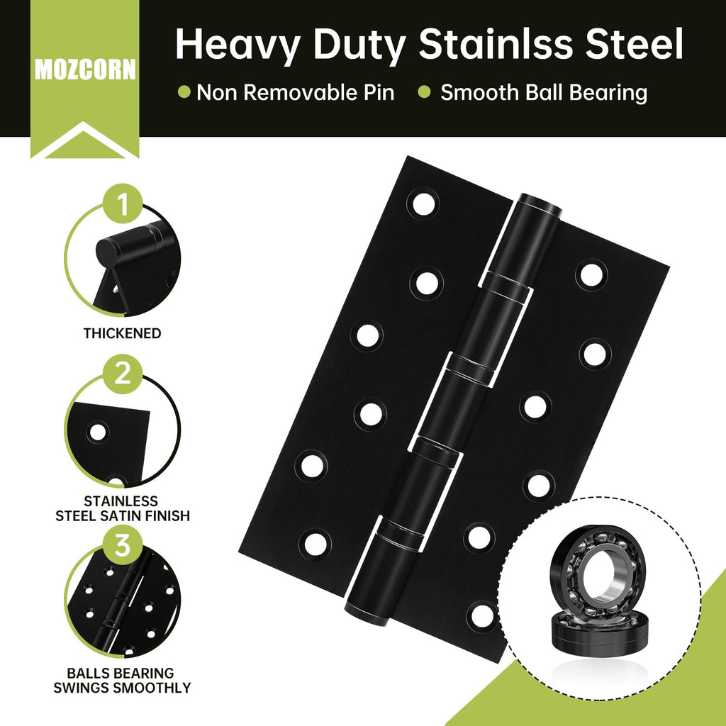 3 Pack Black Door Hinges 6 Inches Ball Bearing Hinges Heavy Duty Stainless Steel Hinge with Screws, Square Corner