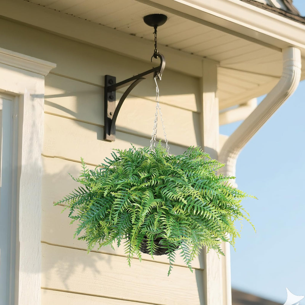 2 Sets Artificial Ferns Plant Hanging Basket for Front Porch Decor(Green)
