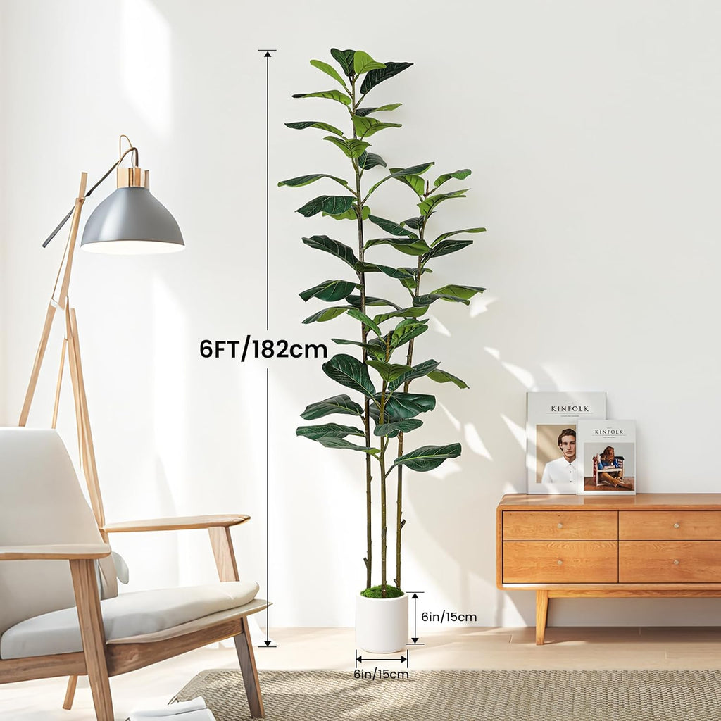 6ft Artificial Fiddle Leaf Fig Tree with Green Moss