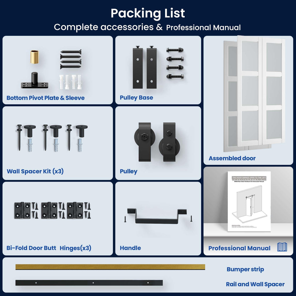 64" x 84" (Double 32") Bifold Barn Door with Hardware Kits