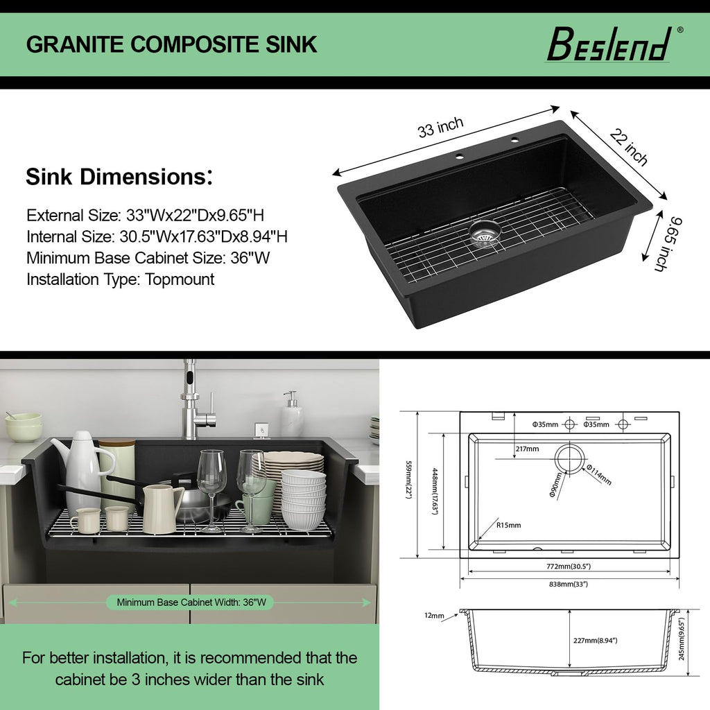 33 Black Granite Composite Kitchen Sink