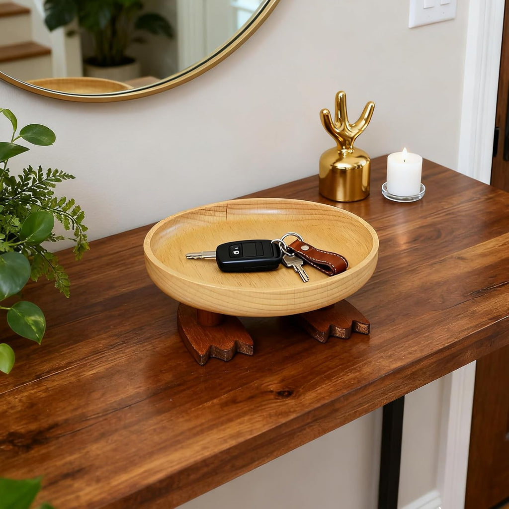 Wood Key Bowl for Entryway Table, Key Tray, Jewelry Tray, Valet Tray with 2 Cute Duck Feet, for Rings, Coins