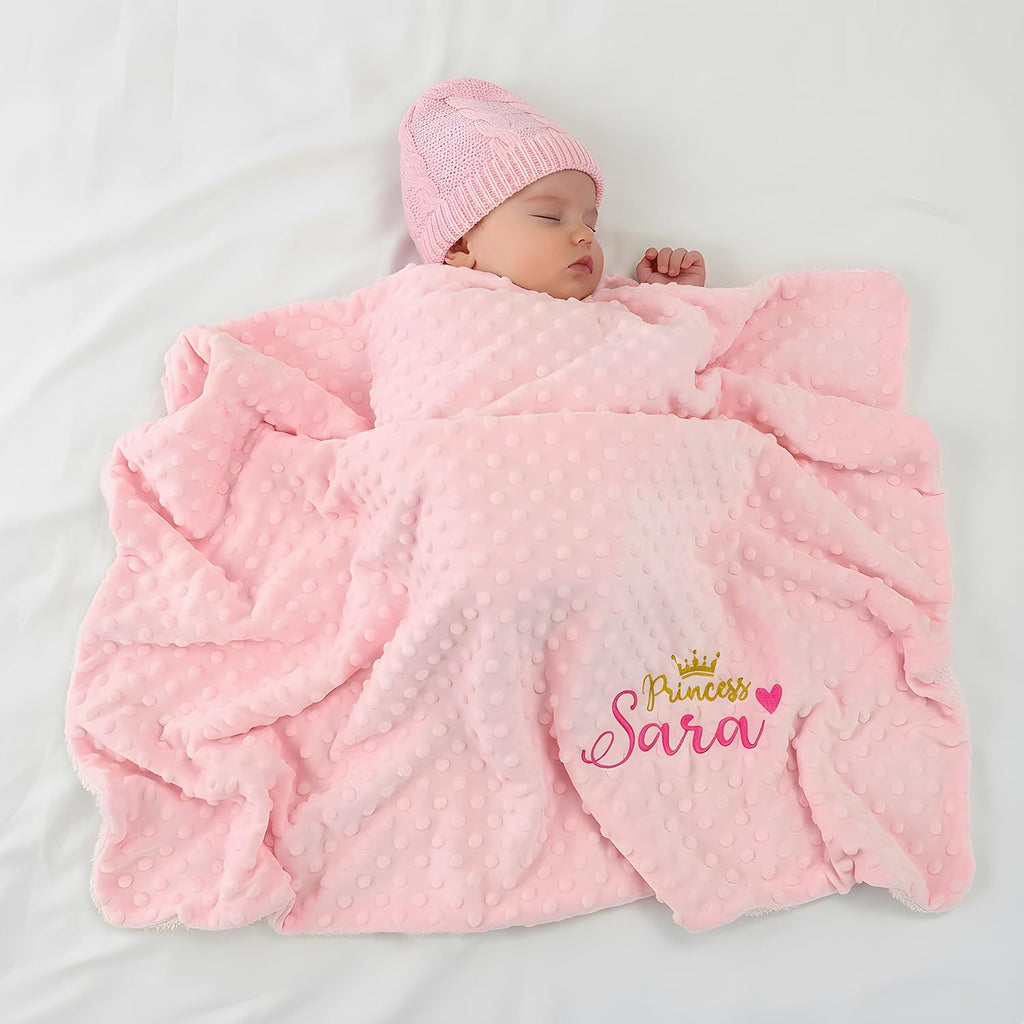 Pink Personalized Minky Fleece Baby Blanket, Custom Baby Blanket with Name