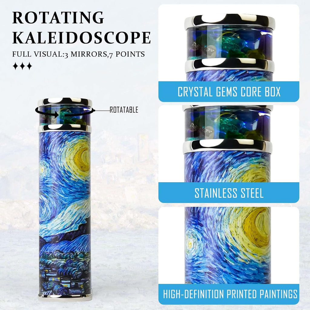 The Starry Night Kaleidoscope,5.5" Handmade Rotatable Oil-Filled Core Box Full Visual Kaleidoscope Kit,Vintage Gift