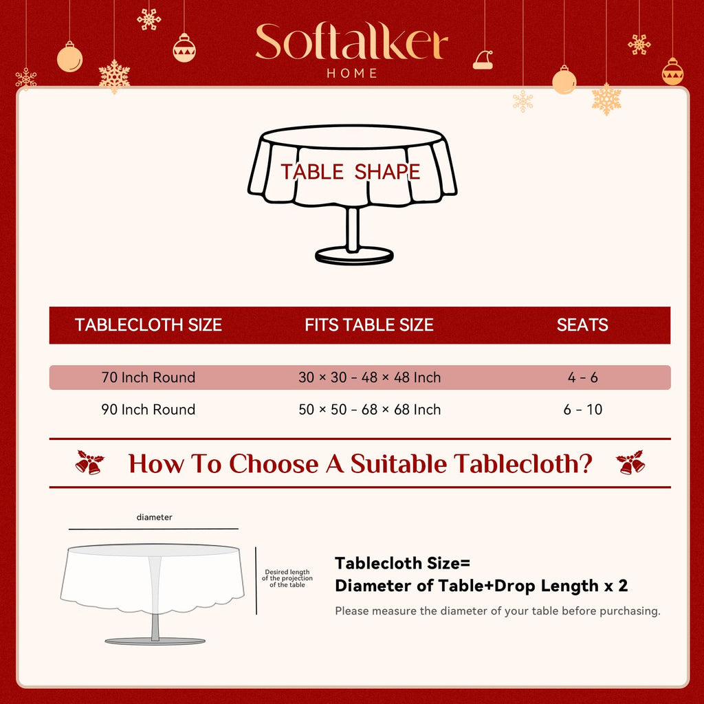 Christmas Jacquard Round Tablecloth, 90 inch, Red