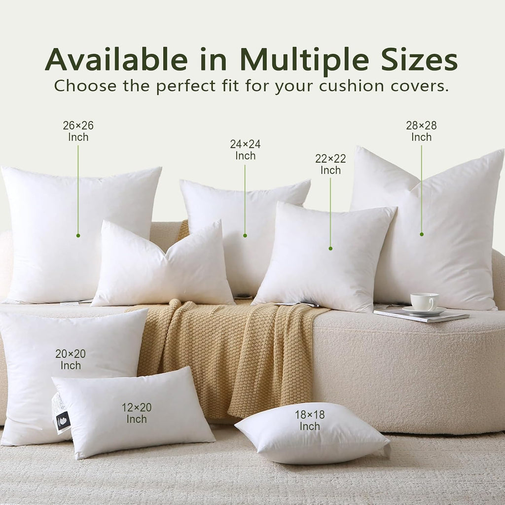 Feather Down Throw Pillow Inserts with Organic Cotton, 20x20 - Set of 2