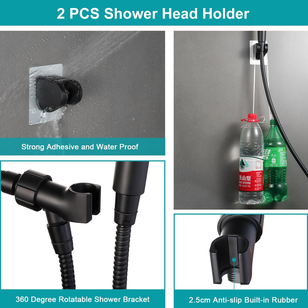 Handheld Shower Head with On Off Switch, 8-mode High Pressure Shower Wand with Long Hose and Bracket Extra Adhesive