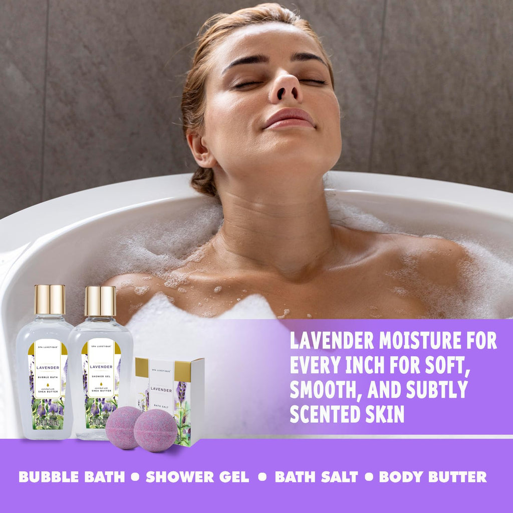 Bath Sets for Women Gifts - 10 Pcs Lavender Spa Kit, Self Care Kit for Her, Birthday, Anniversary, Holiday, Christmas