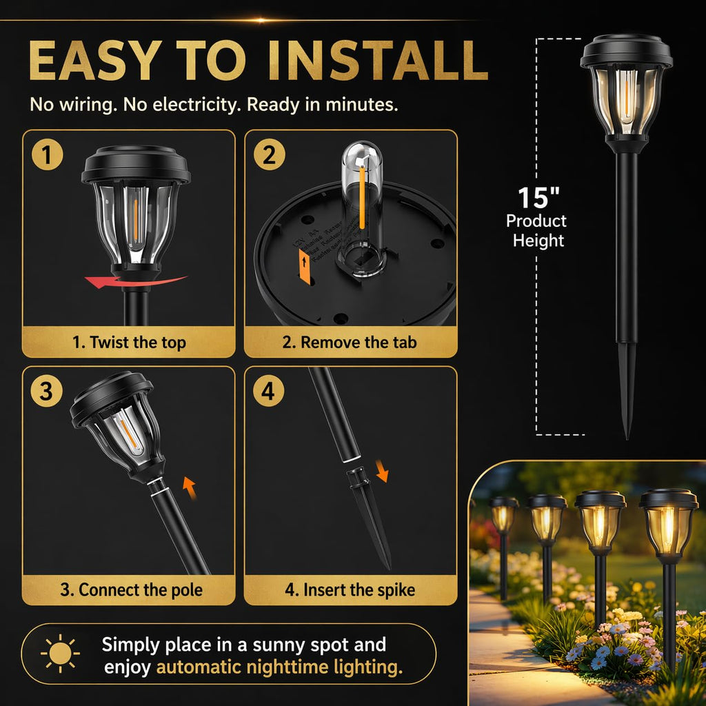 12 Pack Solar Lights Outdoor, Solar Pathway Lights Auto On/Off Waterproof Garden Landscape Lighting for Path, Yard