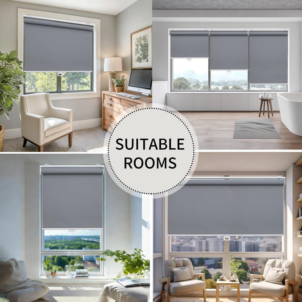 Cordless Blackout Roller Shades for Indoor Windows, Grey