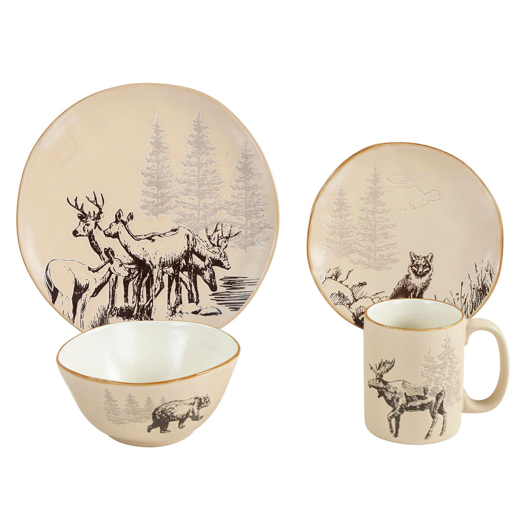 White Pine 16 Piece Ceramic Dinnerware Set Light Tan Brown