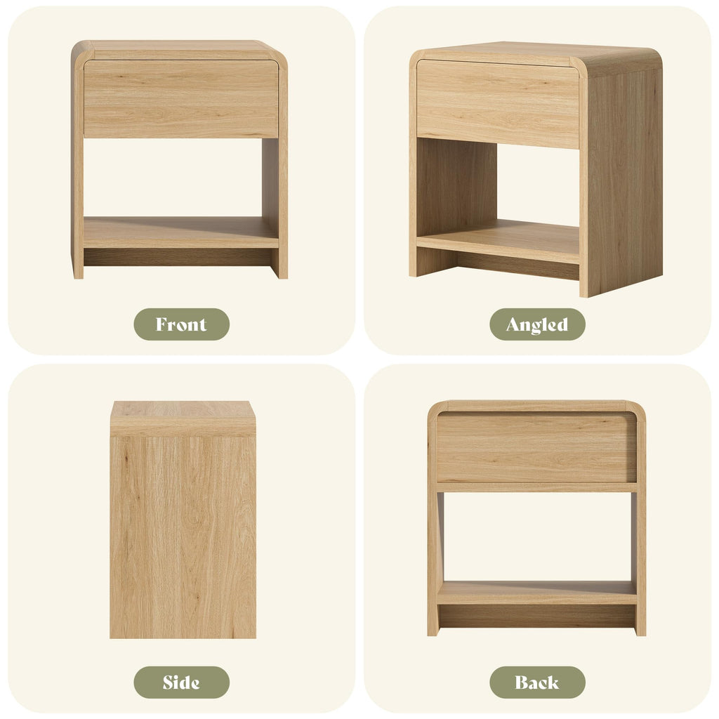 Nightstands Set of 2 with Storage Drawer & Shelves, Oak