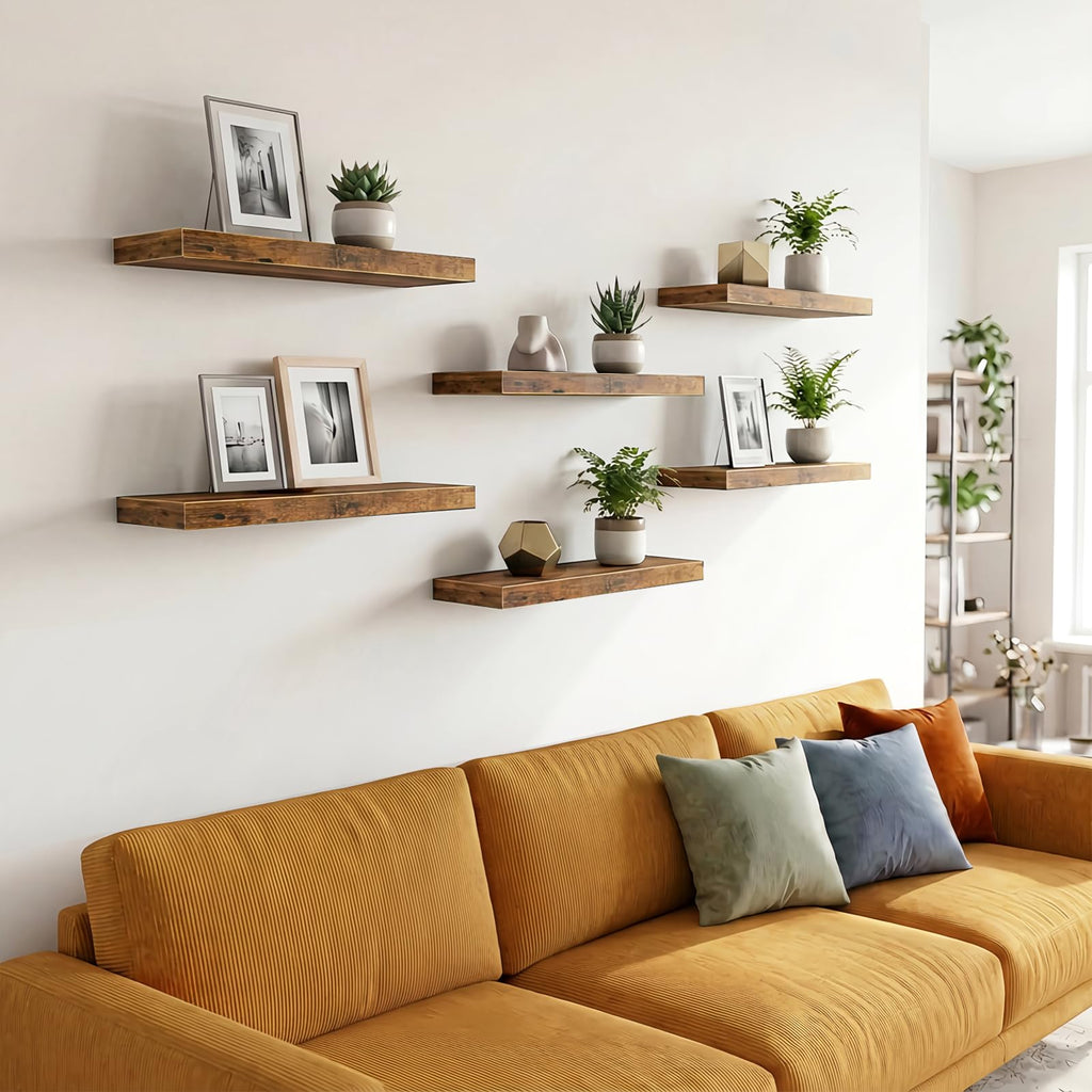 Floating Wall Shelves for Decor (Rustic Brown, Set of 6, 15.7 Inch)