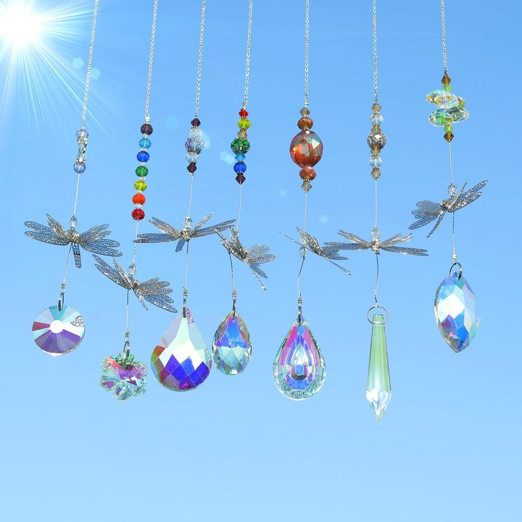 Pack of 7 Crystal Suncatchers Dragonfly Pendant Hanging for Window Wedding Garden Decor
