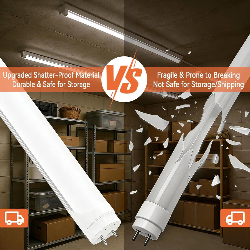 T8 LED Tube Lights 4ft, 48 Inch Fluorescent Replacement Bulbs, 6500K Daylight White Light, Hybrid Type A+B