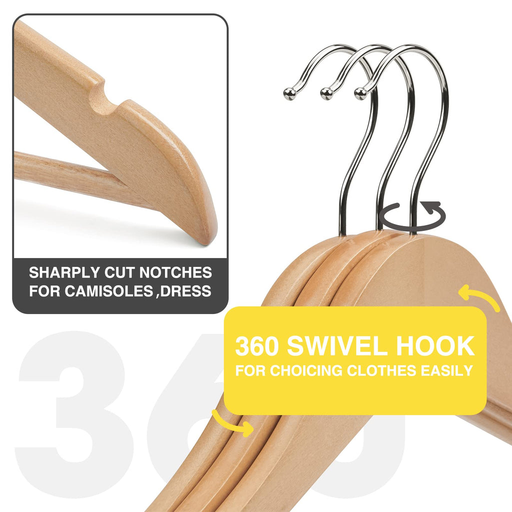 Wooden Hangers 30 Pack Clothes Hanger for Daily Used, Coat Hangers for Closet, Heavy Duty Wood Hanger for Suit, Shirts