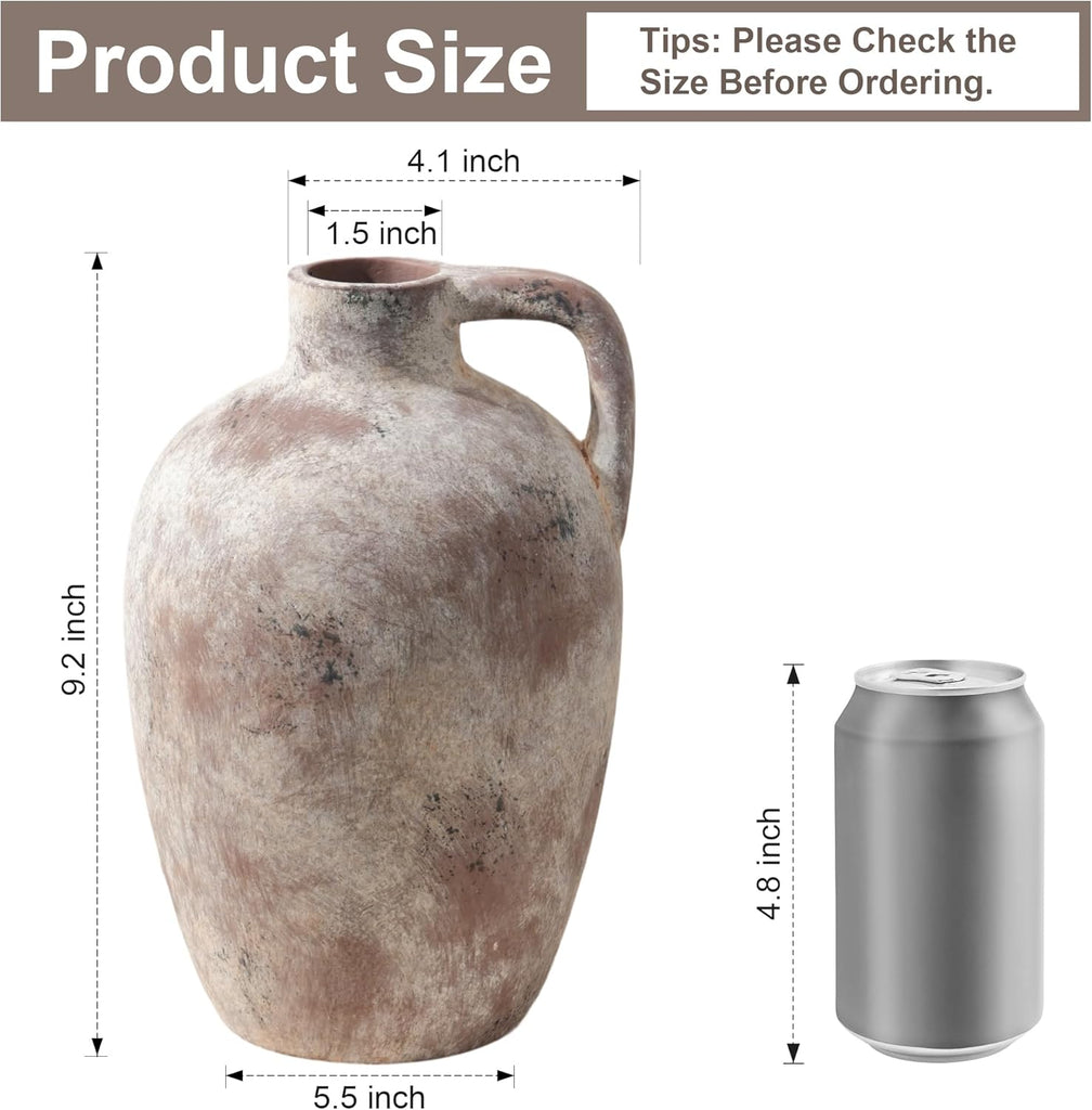 Ceramic Flower Vase with Handles,10" Neutral Tall Clay Terracotta Vases Farmhouse Table Vases with Handle Living Room