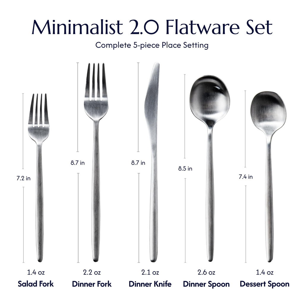 Minimalist 2.0 40-Piece Flatware Set, 18/10 Stainless Steel