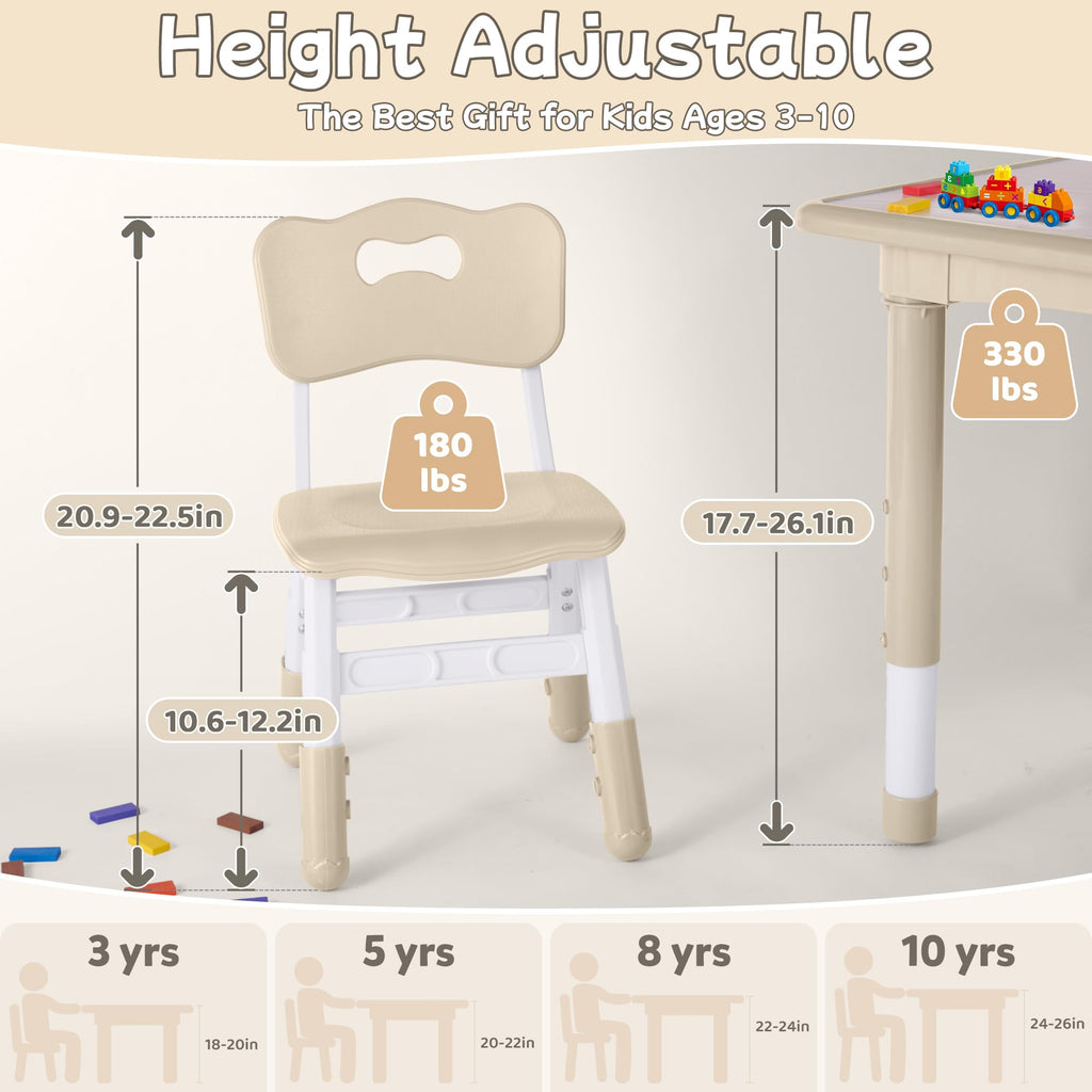 Toddler Table and Chair Set, Height Adjustable-Upgrade Kids Table and 2 Chairs for Ages 3-8, Multi-Activity Toddler