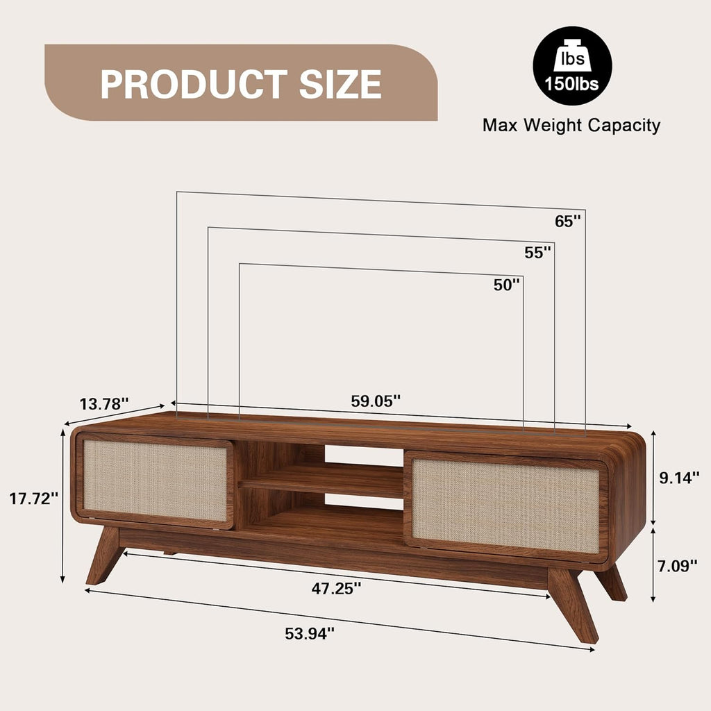 Mid Century Modern TV Stand for TVs up to 65'', Farmhouse Entertainment Center with Storage, TV Cabinet Table with