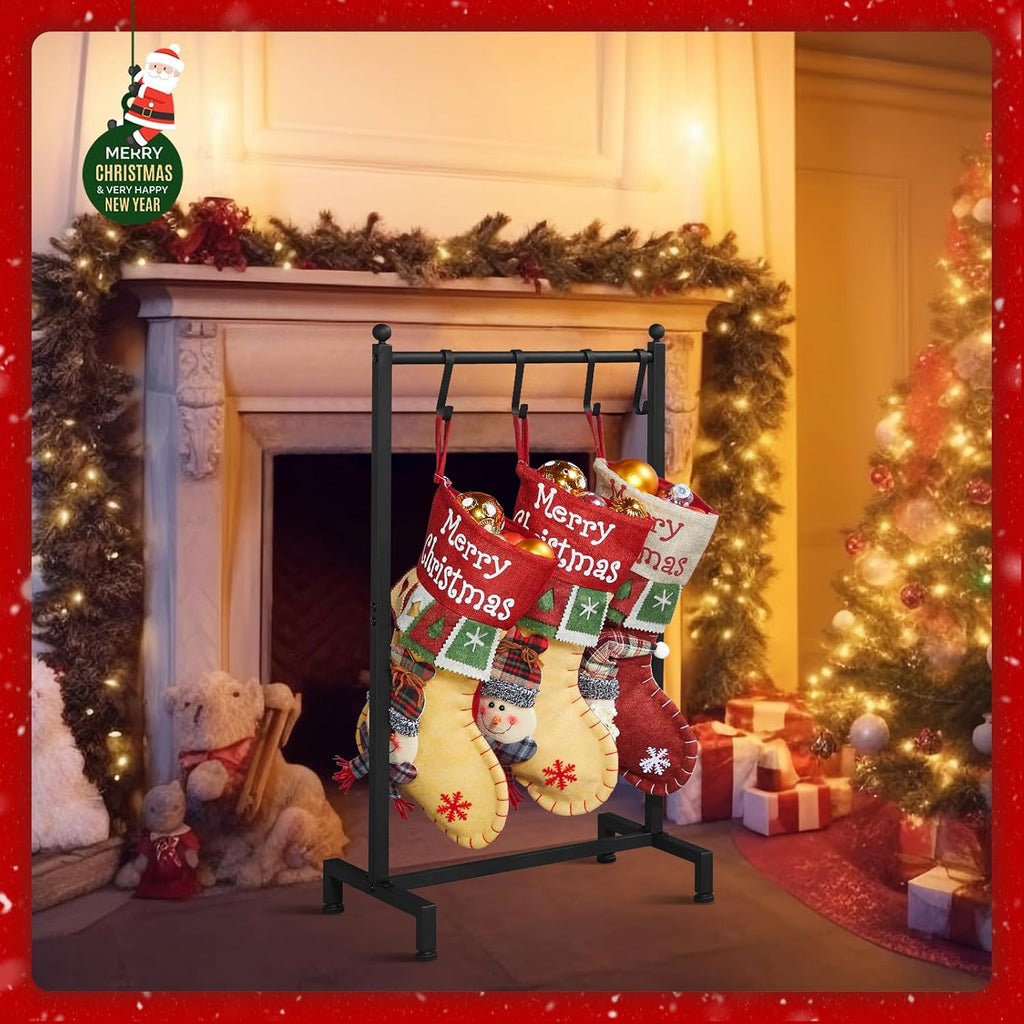 Christmas Stocking Holder Stand, Freestanding Stocking Rack, 4 Hooks
