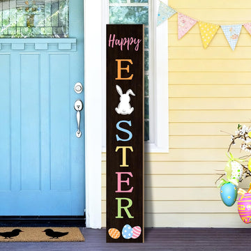 Easter Porch Sign Bunny Rabbit Welcome Sign Vertical Standing Sign For Front Porch Decor Farmhouse Wall Hanging Yard - Set of 3