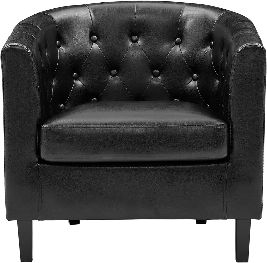 Emma Faux Leather Tufted Barrel Accent Chair - Black