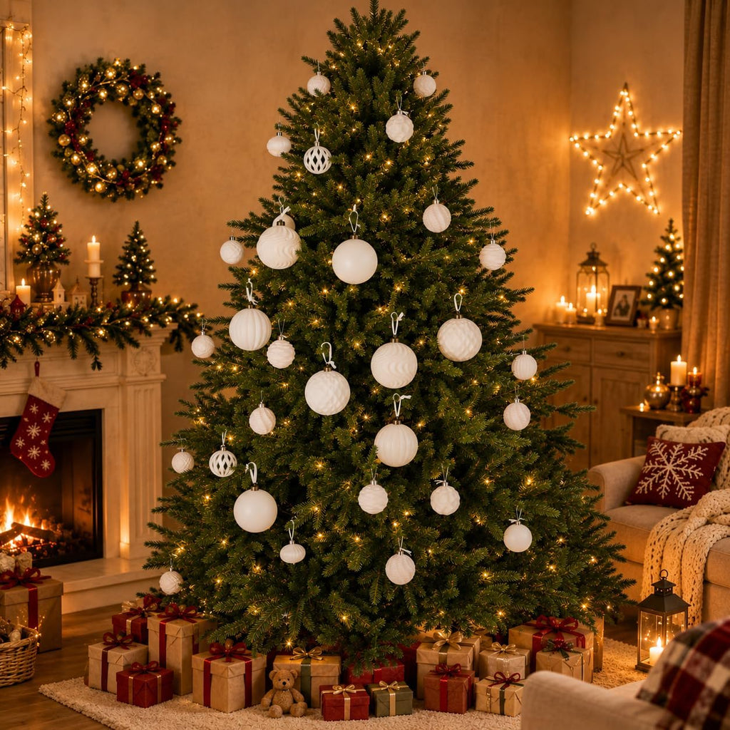 Inch Velvet Christmas Ball Ornaments, Large Tree Decorations, Cream, 4 - Set of 4