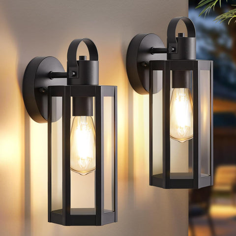 2 Pack Exterior Lighting Fixtures, Outdoor Wall Light with Clear Glass