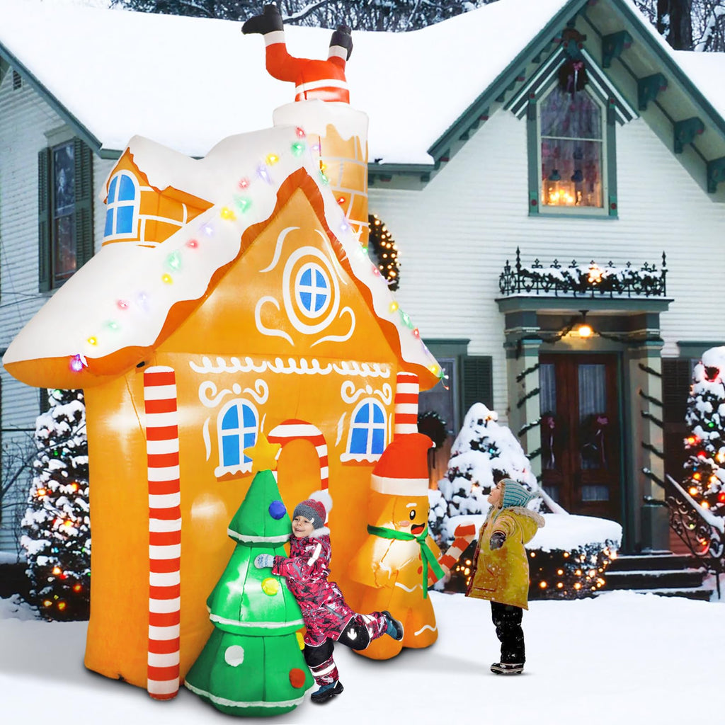 10FT Christmas Inflatables Gingerbread House Decorations, Outdoor Christmas Decorations Built-in LED Gingerbread