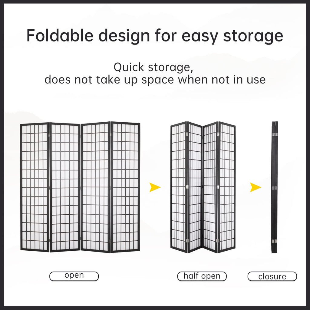 Room Divider 4 Panel Oriental Shoji Screen 6Ft Folding Privacy Divider Wall Divider Portable Freestanding Partition