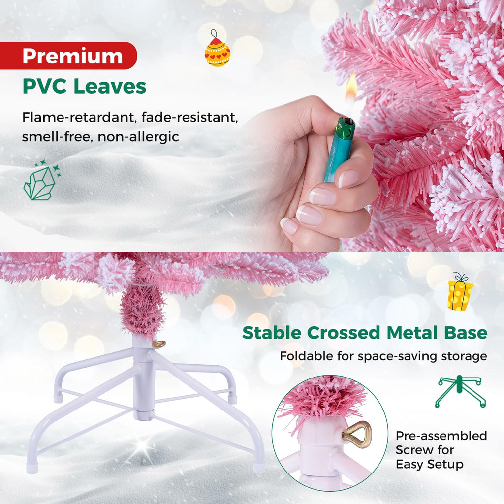 6 FT Pre-Lit Artificial Christmas Tree, Pink Slim Pencil Tree