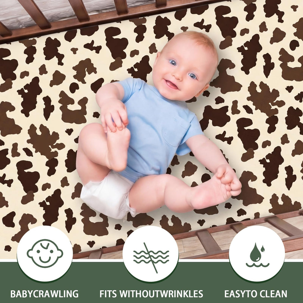 3 Pcs Western Cowboy Crib Sheet Set Baby Crib Bedding Set Includes 52"x28" Fitted Sheet, Quilt, Bed Skirt for Newborn