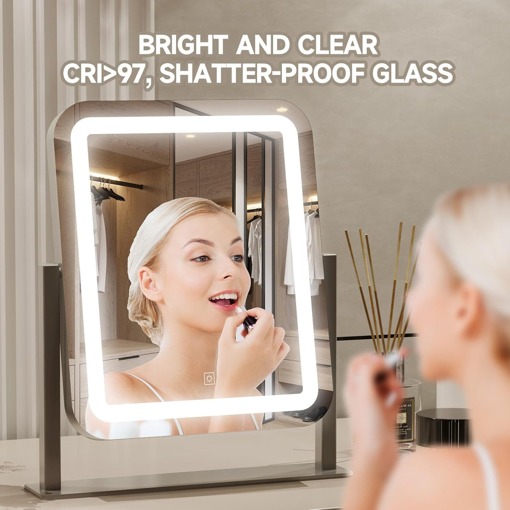 Vanity Mirror with Lights, 16"x14" Large LED Lighted Makeup Mirror, Hollywood Makeup Mirror, Touch Screen, 3-Color