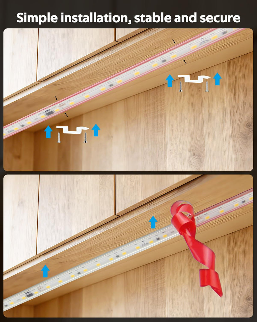 AC 120V LED Strip Light 72in Under Cabinet Cold White Self-Adhsive Under Counter Lighting Strips Plug in with Switch