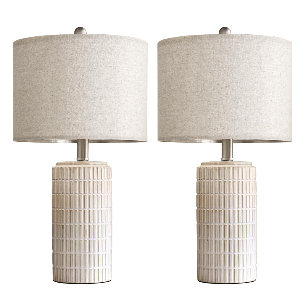 23" Modern Ceramic Table Lamp Set of 2 Bedroom, White
