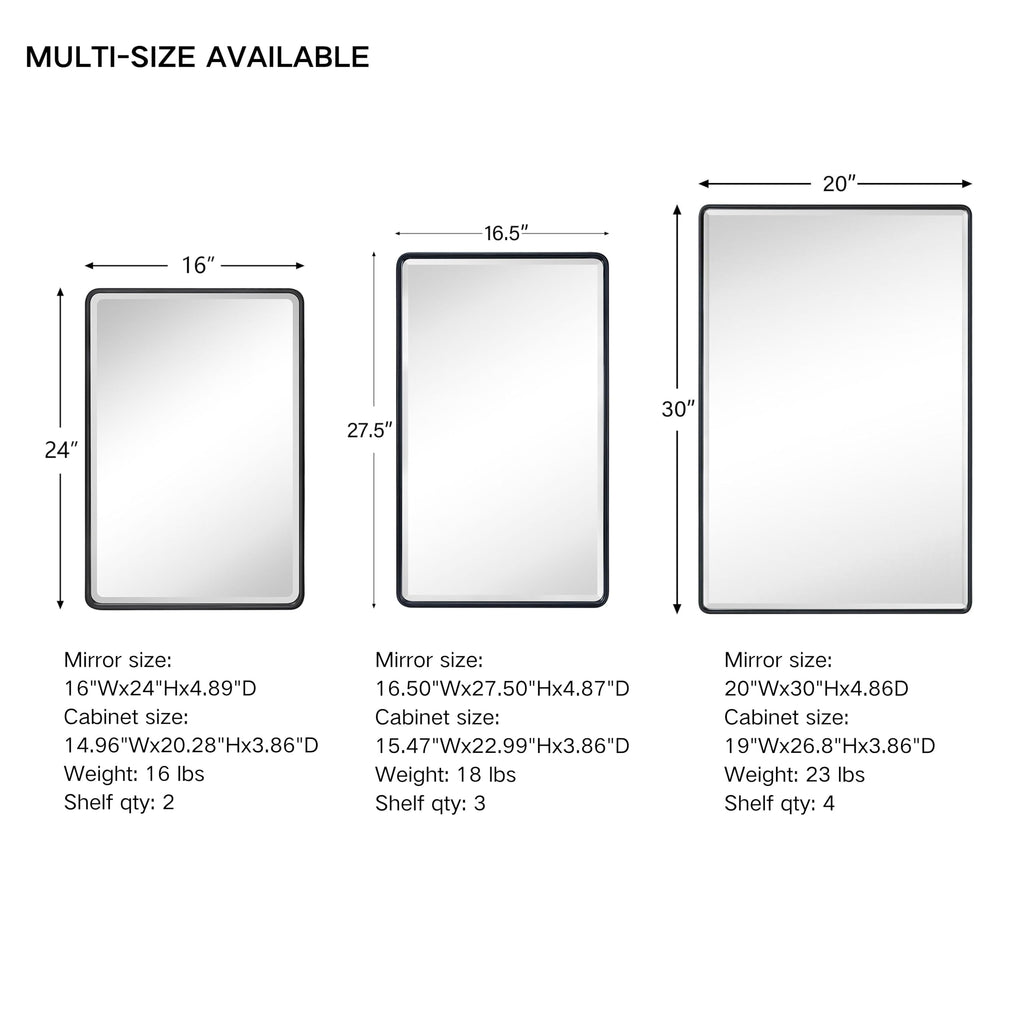 Surface Mount 16x24 Brushed Nickel Bathroom Medicine Cabinet with Mirror Metal Framed Rounded Rectangle Medicine
