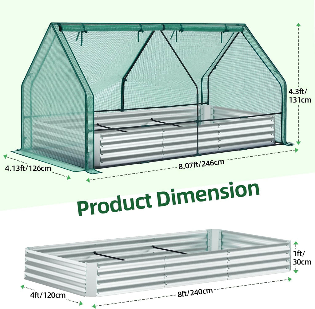 8x4x1 FT Raised Garden Bed Outdoor with Cover, 3-in-1 Gardening Set | PE Greenhouse Cover, 4 Doors for Ventilation