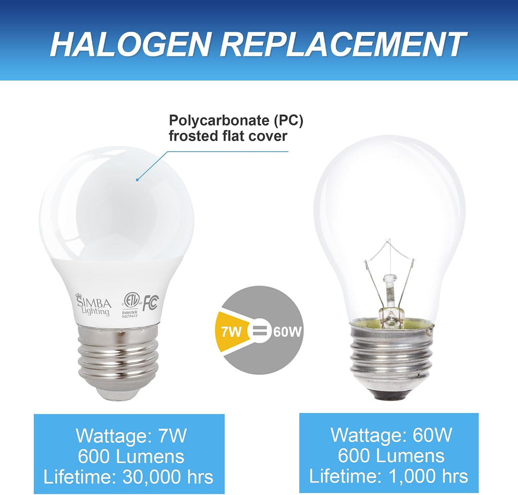 LED A15 7W 120V ETL Listed Bulbs Dimmable E26, 5000K, 6 Pack