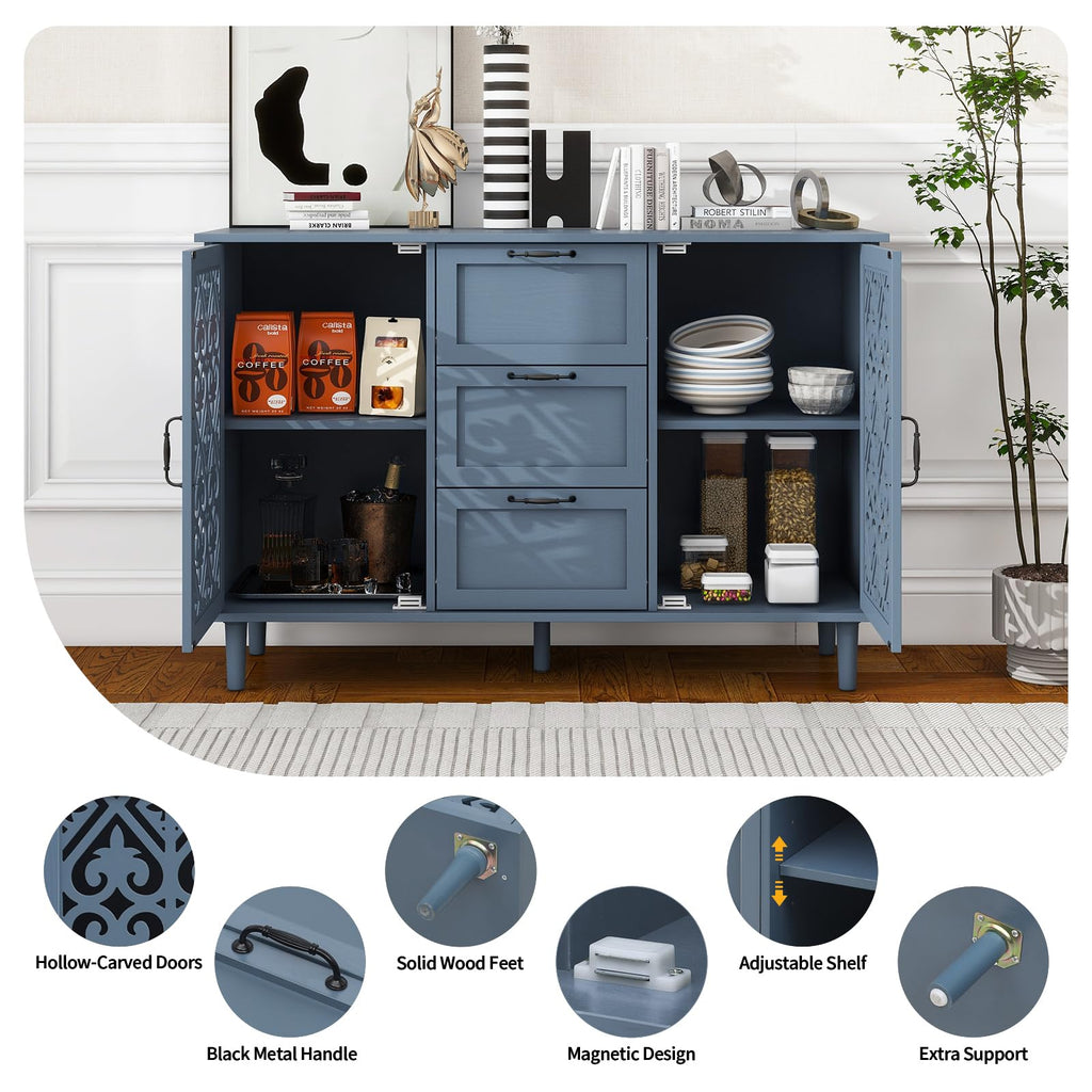 Sideboard Buffet Cabinet with Storage, Modern Farmhouse Kitchen Storage Cabinet with Drawers and Doors, Liquor Coffee