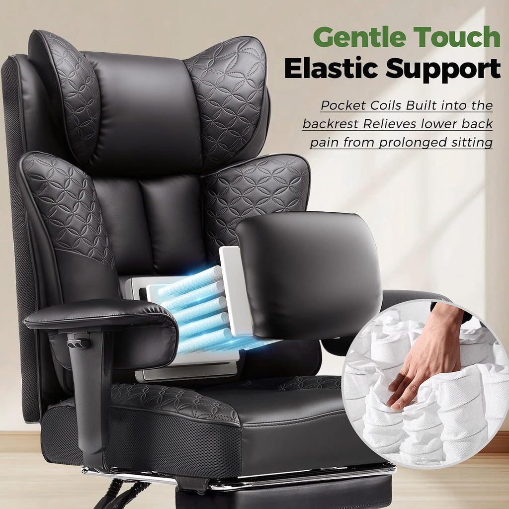 Big and Tall Office Chair Wide Ergonomic Gaming Chair with Deluxe Embossing Designed Leather with Foot
