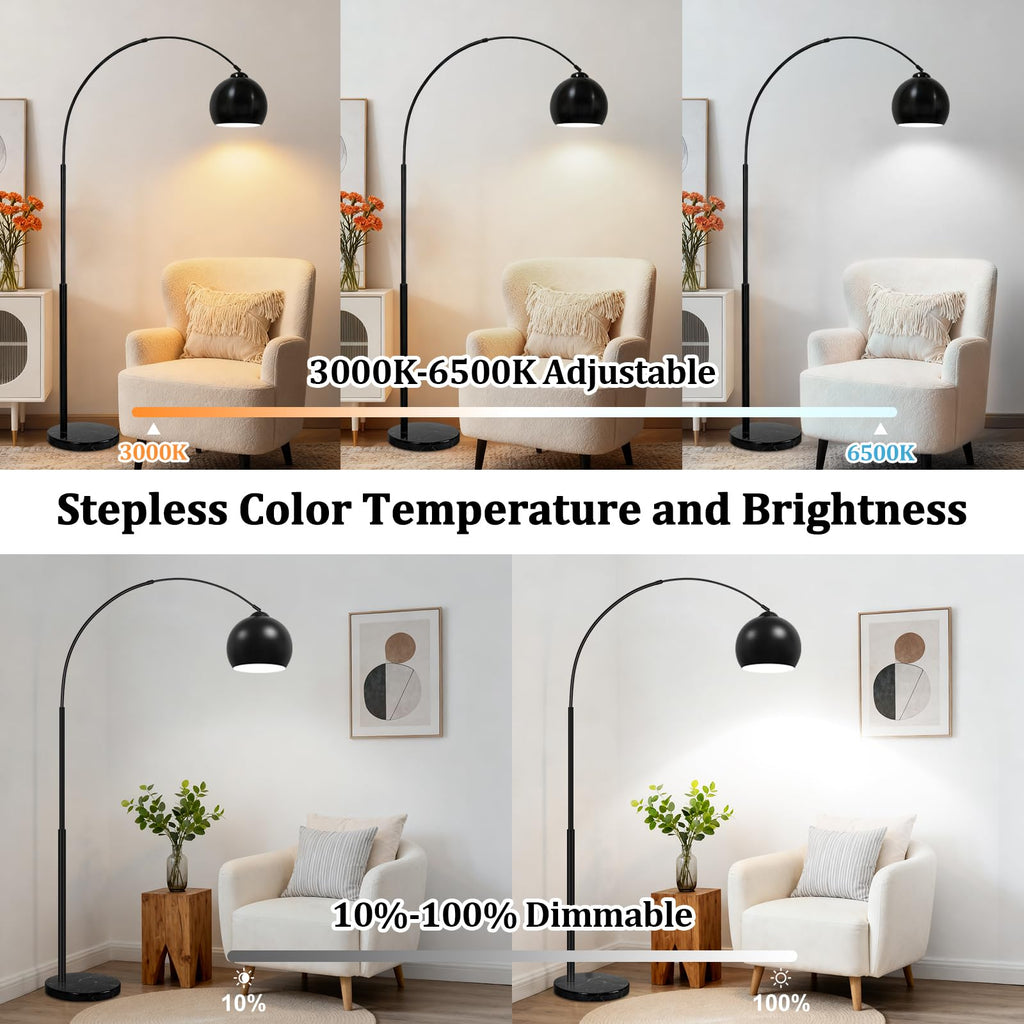 77" Arc Floor Lamp, Upgraded Black Standing Lamp with Remote