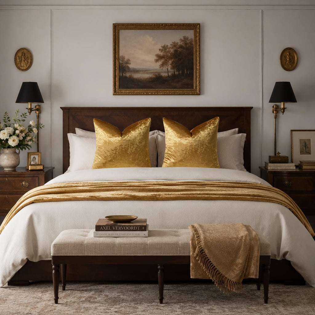 Crushed Gold Velvet Throw Pillow Covers 20x20 Pack of 2