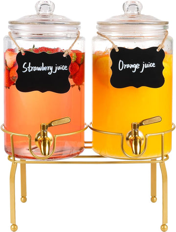 Drink Dispensers for Parties,2 Pack 1 Gallon Beverage Dispenser with Stand,Drink Dispenser With Glass Lid - Set of 2