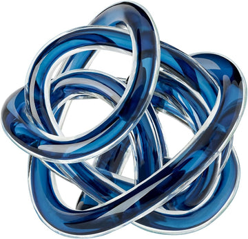 Orbit Hand Blown Glass Infinity Knot Sculpture - 3 Inch Glass Art Blue Knot Decor Ball Decor, Small Centerpiece Table