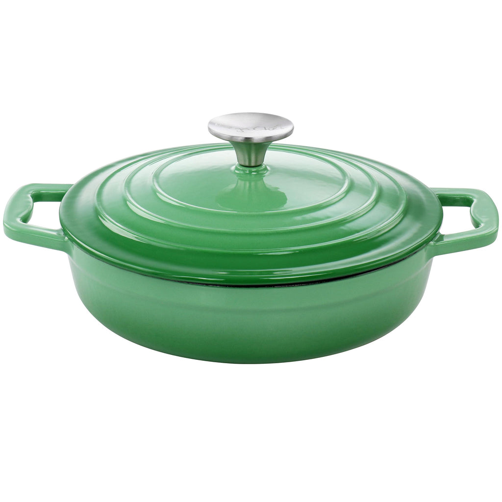 2 Quart Round Enameled Cast Iron Braiser Pan (Green)