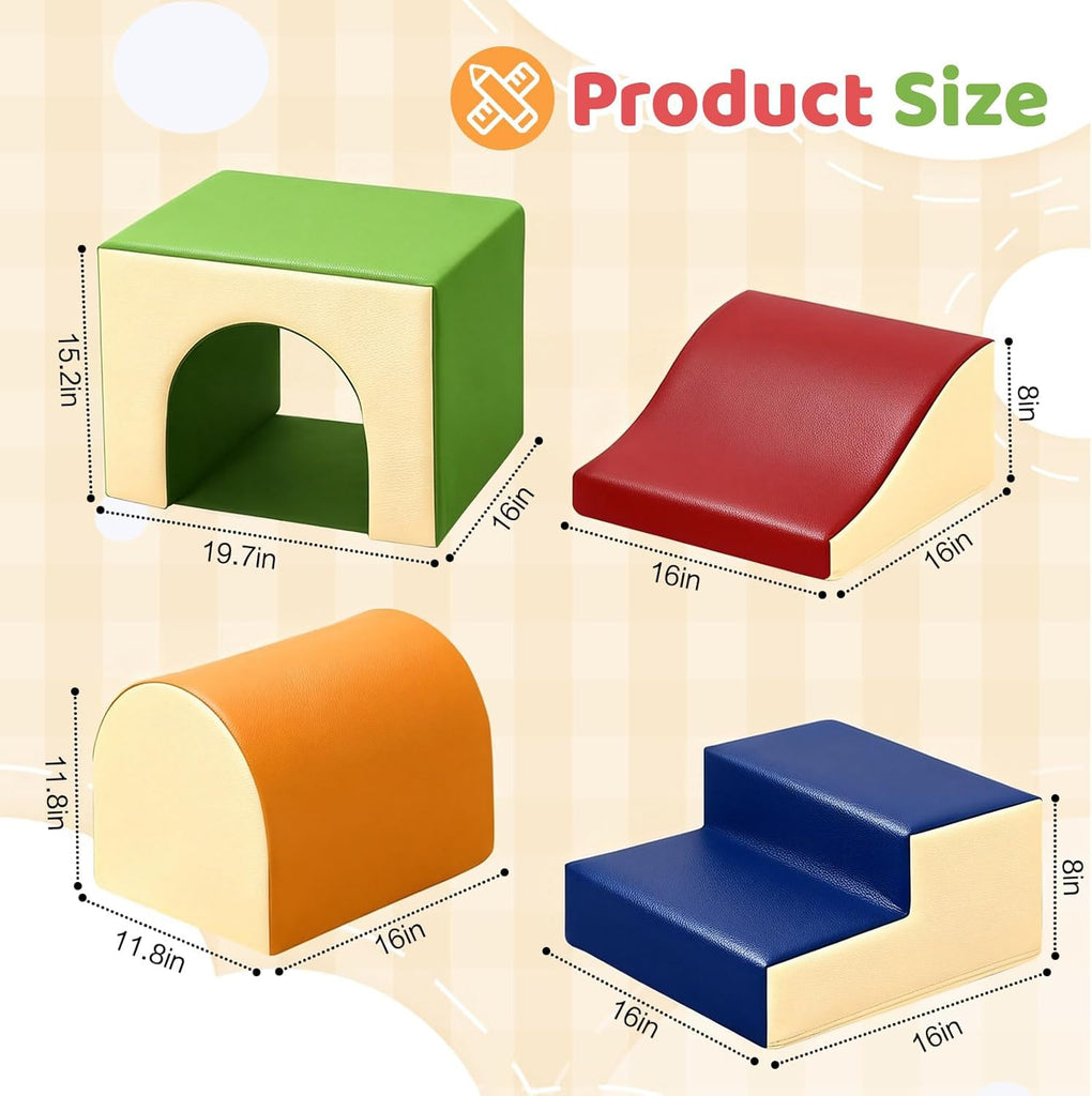 Toddler Climbing Foam Blocks: 4 PCS Indoor Play Gym with Slide and Stairs - Soft Playground Set for Kids - Includes