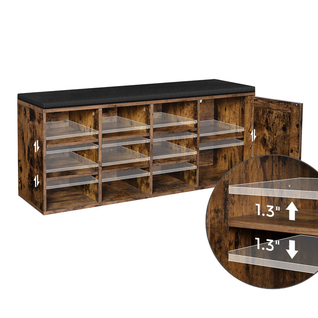 Shoe Bench, Padded Storage Bench with Barn Door