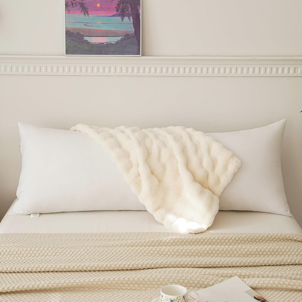 Full Body Pillow with Fluffy Bubble Waffle Carved Faux Fur Removable Cover, Long Bed Pillow Adult 20x54 Inches for