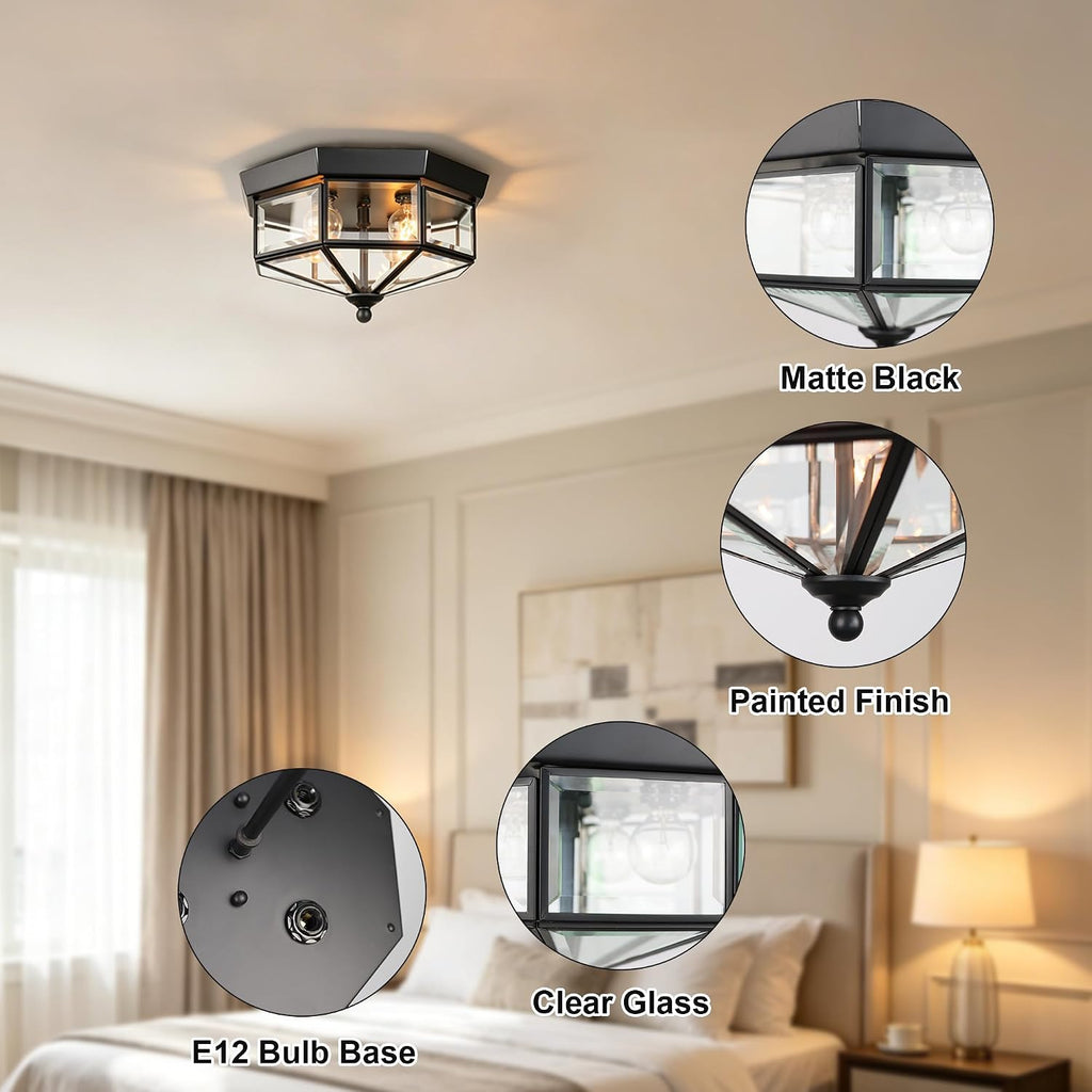 Flush Mount Outdoor Ceiling Light Fixture, 4 Light Exterior Porch Ceiling Lights with Clear Glass
